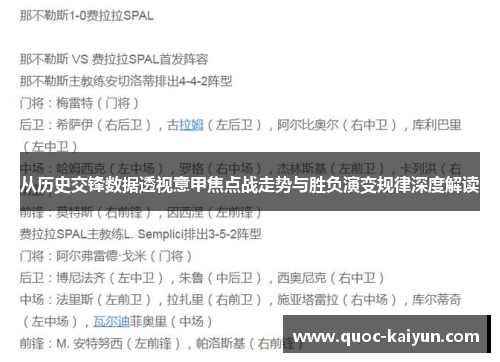 从历史交锋数据透视意甲焦点战走势与胜负演变规律深度解读 从历史交锋数据透视意甲焦点战走势与胜负演变规律深度解读